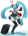  amplifier back blue_hair boots cable detached_sleeves falling full_body guitar hatsune_miku highres instrument long_hair nagian skirt solo sweatdrop thigh_boots thighhighs tripping twintails vocaloid 