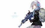  1girl army fuyuno_haruaki gun headphones highres military white 