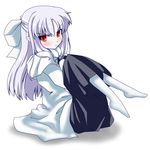  albino bad_id bad_pixiv_id blush grune half_updo melty_blood pantyhose pointy_ears red_eyes simple_background solo tsukihime white_hair white_len 