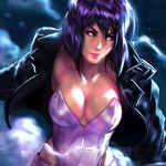  ghost_in_the_shell ghost_in_the_shell_stand_alone_complex jacket kusanagi_motoko leotard purple_hair reza_kabir short_hair solo 