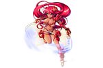  armor artist_request bikini_armor blue_eyes boots breasts cleavage dagger dark_skin dual_wielding flower_knight_girl full_body gauntlets hair_ornament holding holding_dagger holding_weapon kurenai_(flower_knight_girl) large_breasts long_hair looking_at_viewer navel red_hair smile solo transparent_background weapon 