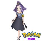  1girl 3d :3 acerola_(pokemon) dress eyebrows eyelashes full_body grey_eyes hair_ornament looking_at_viewer mikumikudance multicolored_dress nintendo open_shoes pokemon pokemon_(game) pokemon_sm purple_eyebrows purple_hair sandals solo stitches white_background 