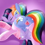  2016 anus butt clitoris clothing dock duo equine eyes_closed female female/female feral friendship_is_magic glowing hair hi_res hooves horn horse kissing legwear magic mammal multicolored_hair my_little_pony pony pussy pussy_juice rainbow_dash_(mlp) rainbow_hair spread_legs spread_pussy spreading tongue tongue_out twilight_sparkle_(mlp) twiren unicorn 