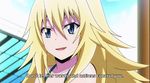  1girl animated animated_gif blonde_hair breast_grab breasts cleavage keijo!!!!!!!! kusakai_mio large_breasts subtitled swimsuit 
