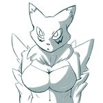  2016 arm_warmers big_breasts black_and_white breasts cleavage clothed clothing corset digimon female lingerie looking_at_viewer mammal monochrome oddchurch simple_background solo 