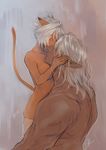  1boy 1girl animal_ears dark_skin doraeshi elvaan final_fantasy final_fantasy_xi long_hair mithra nude pointy_ears short_hair silver_hair tail 