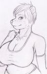  anthro bear big_breasts breasts clothed clothing female huge_breasts kraken_(artist) looking_at_viewer mammal monochrome sketch smile solo traditional_media_(artwork) 