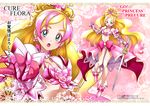  :d :o adapted_costume armor bare_legs bikini_armor blonde_hair blush character_name copyright_name cure_flora dress dual_persona earrings eyebrows floral_background flower flower_earrings flower_necklace full_body gloves go!_princess_precure gradient_hair green_eyes haruno_haruka jewelry kurose_kousuke left-handed long_hair looking_at_viewer magical_girl midriff multicolored_hair multiple_girls navel necklace o_kakugo_wa_yoroshikute? open_mouth pink_armor pink_background pink_dress pink_hair precure shoes smile streaked_hair sword thick_eyebrows two-tone_hair weapon 