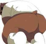  2019 anthro balls bhtoss brown_fur butt clothing fur male mammal overweight overweight_male shirt simple_background solo sweat ursid white_background 