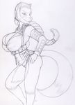  anthro big_breasts breasts canine clothed clothing female fox huge_breasts kraken_(artist) looking_at_viewer mammal monochrome nipple_bulge panties smile solo traditional_media_(artwork) underwear 