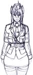  anthro canine clothed clothing female fox kraken_(artist) looking_at_viewer mammal monochrome sketch smile solo wide_hips 