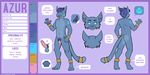  2016 4_fingers 4_toes anklet anthro armpit_hair azur balls blue_balls blue_eyes blue_fur blue_hair blue_markings blue_nose blue_pawpads blue_sclera blue_tail bracelet cat cheek_tuft color_swatch digital_media_(artwork) digitigrade dotted_background english_text erection eyebrows feline flaccid fur glowing glowing_eyes gold_(metal) hair humanoid_penis inner_ear_fluff jewelry long_tail looking_at_viewer male mammal markings model_sheet multiple_angles no_pupils nowandlater nude open_mouth pattern_background pawpads pawprint penis pink_penis pointy_ears pubes signature simple_background smile solo standing tail_ring text toes tuft waving 