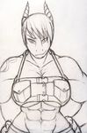  abs anthro clothed clothing dragon female horn kraken_(artist) looking_at_viewer monochrome muscular sketch smile solo 