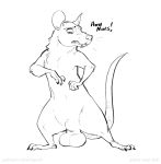 2018 adam_wan animal_genitalia balls big_balls black_and_white buckteeth dialogue english_text fully_sheathed fur looking_down male mammal monochrome nude rat rodent semi-anthro sheath simple_background sketch solo standing teeth text url white_background 