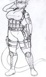  anthro armor clothed clothing dragon female gun kraken_(artist) looking_at_viewer nipple_bulge ranged_weapon rifle sketch solo weapon 