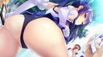  1girl 4boys ass black_panties blue_hair brown_eyes elbow_gloves erectlip from_behind game_cg gaou gloves mahou_kishi_arika_&amp;_rin_shoujo_ni_muragaru_otoko-tachi_no_ma_no_te_-soredemo_watashi-tachi_wa_makenai- matsui_hiroaki multiple_boys outdoors panties phone presenting recording short_hair skirt suzukura_rin twintails underwear upskirt watching 