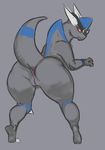  anthro anus butt female grey_background horn liveforthefunk looking_back nintendo nude pok&eacute;mon presenting presenting_anus presenting_hindquarters pussy rampardos red_eyes simple_background smile solo thick_thighs video_games wide_hips 