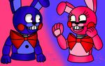  2016 animatronic anthro black_nose blue_fur bonnet_(fnafsl) bow_tie buckteeth clothed clothing dashiathebunny eyelashes female five_nights_at_freddy&#039;s fur happy lagomorph machine male mammal pink_eyes pink_fur puppet puppet_bonnie_(fnafsl) rabbit red_cheeks robot signature simple_background sister_location smile teeth video_games yellow_eyes 
