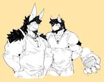  2016 anthro biceps canine chest_tuft clothed clothing dog donovan fur husky jerome kokuhane lagomorph male mammal muscular muscular_male rabbit solo tuft 