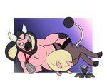  blue_eyes cowbell eyewear female glasses magpiehyena mature_female miltank nintendo pok&eacute;mon slightly_chubby teats thick_thighs udders video_games wide_hipes 