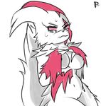  anthro anthrofied big_breasts breasts feline female mammal nintendo offon pok&eacute;mon presenting pussy simple_background solo sweat video_games white_background zangoose 