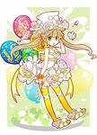  7:24 :o anniversary balloon bow brown_hair bunny choker flower full_body green_background green_eyes hat highres holding holding_balloon long_hair looking_at_viewer original pocketland solo striped striped_bow thighhighs top_hat twintails white_hat wrist_cuffs yellow_bow yellow_choker yellow_legwear 