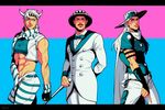  abs arm_behind_back bad_id bad_pixiv_id battle_tendency black_hair blue_eyes bow bowtie caesar_anthonio_zeppeli cane clenched_hand crop_top cropped_vest facial_hair facial_mark fingerless_gloves gloves grandfather_and_grandson groin gyro_zeppeli hat headband holster jojo_no_kimyou_na_bouken letterboxed long_hair male_focus marion-ville midriff multiple_boys muscle mustache phantom_blood related scarf smile steel_ball_run striped striped_scarf top_hat vest white_hair will_anthonio_zeppeli winged_hair_ornament 