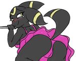  anthro anthrofied bent_over big_breasts blush breasts butt camel_toe eeveelution female nintendo offon pok&eacute;mon presenting simple_background solo tutu umbreon video_games white_background 
