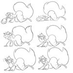  all_fours ambiguous_gender anthro belly big_belly big_butt butt canine egg fur gabira huge_tail mammal monochrome neck_bulge swallowing vore wide_hips 