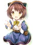  :d bad_id bad_pixiv_id banned_artist belt blush brown_hair capelet draph granblue_fantasy hair_bobbles hair_ornament hairband horns looking_at_viewer open_mouth short_hair skirt smile solo suihi yaia_(granblue_fantasy) yellow_eyes 