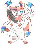  anthro balls big_penis blue_eyes blush breasts bubonikku dildo eeveelution erection intersex looking_at_viewer nintendo penis pok&eacute;mon sex_toy simple_background slightly_chubby solo sylveon uncensored vein veiny_penis video_games white_background 