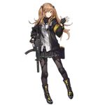  ammunition_pouch armband belt black_gloves black_jacket black_legwear black_ribbon black_skirt boots brown_hair buttons cross-laced_footwear fingerless_gloves full_body girls_frontline gloves gun h&amp;k_ump h&amp;k_ump9 hair_ornament hair_ribbon heckler_&amp;_koch holding holding_gun holding_weapon hood hooded_jacket jacket knee_pads lace-up_boots long_hair looking_at_viewer official_art pantyhose pink_eyes pouch ribbon scar scar_across_eye scarf skirt solo standing strap submachine_gun suppressor thigh_strap thighhighs transparent_background trigger_discipline twintails ump9_(girls_frontline) walkie-talkie weapon zagala 