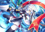  aliasing blush bow christmas elbow_gloves fate/grand_order fate_(series) gloves headdress jeanne_d&#039;arc_(fate) kousaki_rui long_hair signed weapon white_hair 