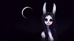  2016 anthro black_fur black_hair blush buckteeth cyancapsule female fur hair hi_res lagomorph lips long_hair looking_at_viewer mammal moon night outside pink_nose rabbit red_eyes sky smile solo star teeth whiskers white_fur 