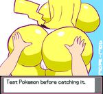  aboynamedcandy ambiguous_gender animated anthro big_breasts big_butt breasts butt butt_squish clothed clothing female nintendo pikachu pok&eacute;mon rear_view text topless underwear video_games yellow_skin 
