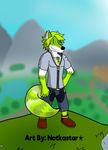  anthro canine clothed clothing digital_media_(artwork) dog english_text forest fur grass hair hill husky hybrid looking_at_viewer male mammal mountain_top nature notkastar_(artist) outside raccoon sketch sky smile solo tagme text tree windy 