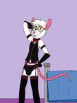  anthro bed clothed clothing crossdressing eyewear fur girly glasses hair kooshmeister legwear looking_at_viewer male mammal mouse rodent solo standing underwear white_fur 