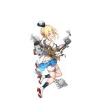  1girl anthony_(zhan_jian_shao_nyu) ass black_legwear blonde_hair blue_eyes blue_skirt blush_stickers broken brown_coat buttons cannon coat damaged from_behind full_body gun hair_ornament hat holding holding_gun holding_weapon looking_at_viewer looking_back m3_greasegun machinery mini_hat miniskirt official_art pleated_skirt propeller rigging shirt shoes skirt smoke smokestack solo star star_hair_ornament star_print submachine_gun thigh_strap torn_clothes torpedo transparent_background trigger_discipline turret twintails weapon white_footwear white_hat white_shirt worried zhan_jian_shao_nyu 