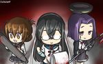  black_hair black_skirt blood brown_hair commentary dated folded_ponytail glaive glasses hamu_koutarou highres inazuma_(kantai_collection) kantai_collection long_hair mechanical_halo multiple_girls neckerchief necktie ooyodo_(kantai_collection) open_mouth plasma-chan_(kantai_collection) pleated_skirt purple_hair school_uniform serafuku short_hair skirt tatsuta_(kantai_collection) torpedo 