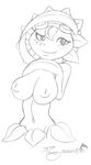  big_breasts black_and_white breasts eyelashes eyewear female flora_fauna flower freckles goggles inverted_nipples monochrome nipples plant plants_vs_zombies smile solar_flare_(plants_vs_zombies) solo sunflower timmy-22222001 
