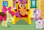  2016 apple_bloom_(mlp) chair curtains cutie_mark cutie_mark_crusaders_(mlp) earth_pony equine female feral friendship_is_magic group hair hi_res horn horse inside mammal multicolored_hair my_little_pony pony purple_hair red_hair scootaloo_(mlp) shutterflyeqd smile sweetie_belle_(mlp) throne unicorn window winged_unicorn wings young 