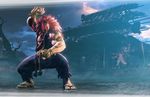  dougi gouki highres lightning long_hair male_focus official_art rain red_eyes red_hair rope sideburns solo street_fighter street_fighter_v topknot 