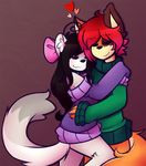  &lt;3 anthro canine clothed clothing duo female fur hair hug male male/female mammal ottahz simple_background smile 