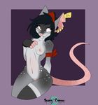  anthro areola bandanna black_hair breasts chelsea clothing ear_piercing ear_tag female flat_chested freckles gloves hair mammal navel nipples panties piercing rat red_eyes rodent small_breasts solo sparky-corpse spots underwear 