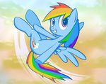  blue_fur equine flying friendship_is_magic fur hair looking_at_viewer mammal multicolored_hair my_little_pony pegasus rainbow_dash_(mlp) vinoda wings 
