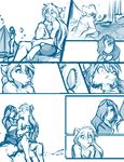  2016 anthro blush breasts brush canine chest_tuft clothed clothing comic digitigrade female fur hair hot_spring human keidran long_hair mammal maren_taverndatter monochrome nude raine_(twokinds) simple_background sketch sythe_(twokinds) tent tom_fischbach tuft twokinds water wolf 