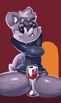  alcohol anthro arms_above_head asswolf beverage breasts canine cheek_tuft clothing female mammal oriole_(artist) pussy solo sweater tuft wine wine_glass wolf 