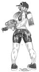  ass baseball_cap bike_shorts breasts domino_mask duplicate greyscale hat ink_tank_(splatoon) inkling large_breasts legs long_hair looking_at_viewer looking_back mask monochrome monster_girl older paint paint_splatter pointy_ears sexually_suggestive short_hair_with_long_locks shorts sidelocks simple_background skin_tight solo splatoon_(series) splatoon_1 splattershot_(splatoon) suggestive_fluid super_soaker synecdoche tentacle_hair thighs water_gun white_background 