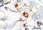  blood dress geppewi izayoi_sakuya knife red_eyes short_hair summer_dress touhou weapon white_hair wristwear 