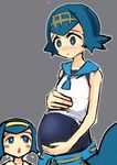  blue_eyes blue_hair blush breasts child clothed clothing female hair human lana_(pokemon) mammal nintendo not_furry pok&eacute;mon pregnant simple_background small_breasts sweat video_games young ダイ 